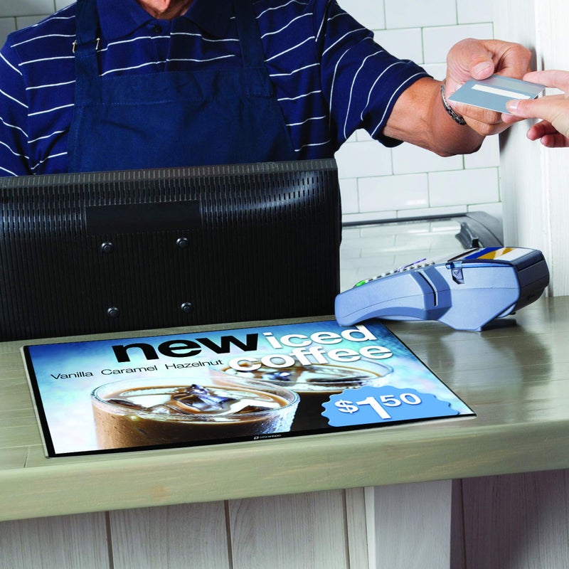 DeskWindo Countertop Sign Holder, Lies Flat On Counters and Tabletops, Clear Poster Pocket with Nonslip Backing, Holds 17" by 11" Signs - Image 4